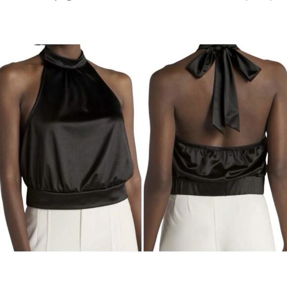AVLN Studio Perri Black Satin Halter Top XL NWOT - Picture 1 of 6
